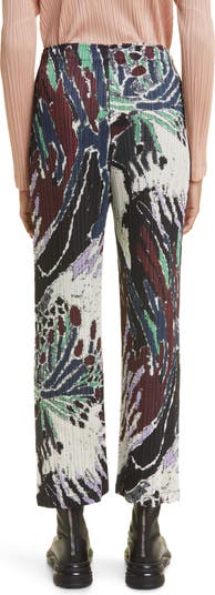 Frosty Forest Print Pleated Crop Straight Leg Pants