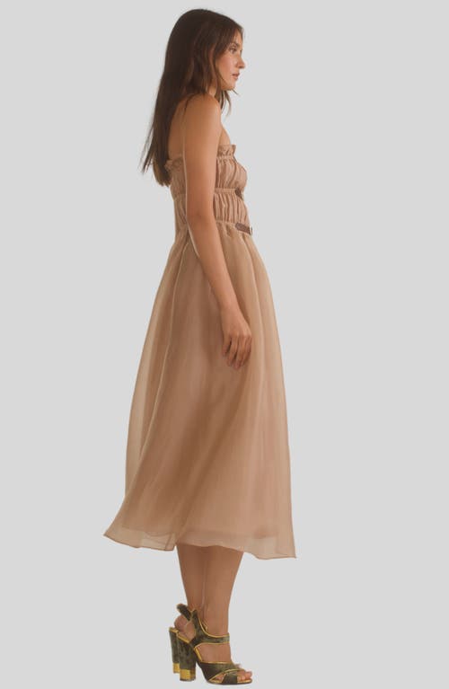 Cynthia Rowley Strapless Buckle-embellished Midi Dress In Camel