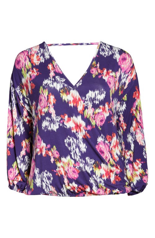 Shop Loveappella Wrap Front Blouson Top In Azalea/plum