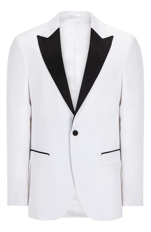 Ron Tomson Peak Lapel Two-tone Tuxedo Jacket In White