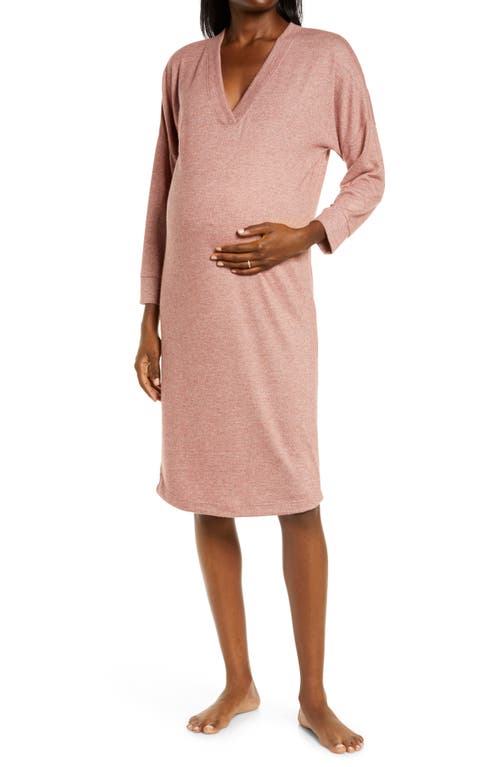 Belabumbum Anytime Maternity/Nursing Long Sleeve Lounge Dress in Cinnamon Marl