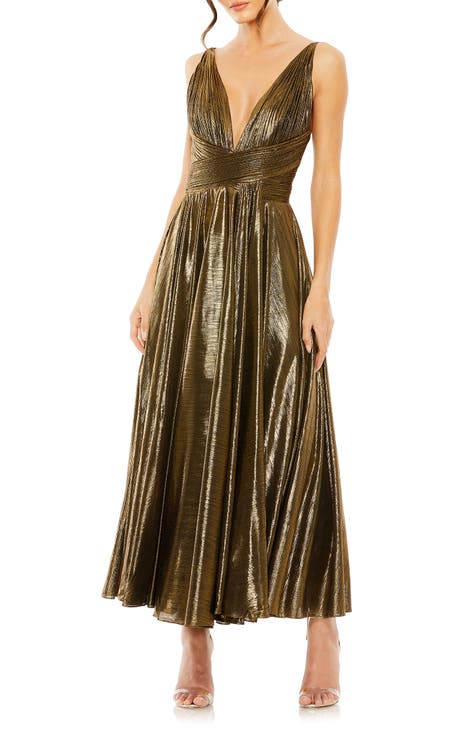 Completely Mesmerized Metallic Gold Cutout Midi Dress