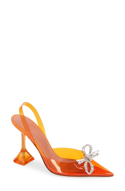 Amina Muaddi Rosie Glass Pointed Toe Slingback Pump in Pvc Orange+ White Crystal Bow