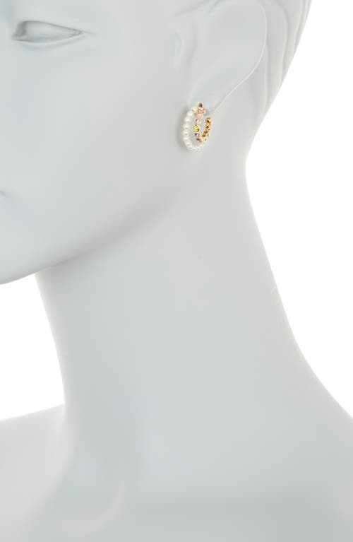 Shop Kate Spade New York Imitation Pearl & Colorful Crystal Double Row Hoop Earrings In Cream Multi/gold