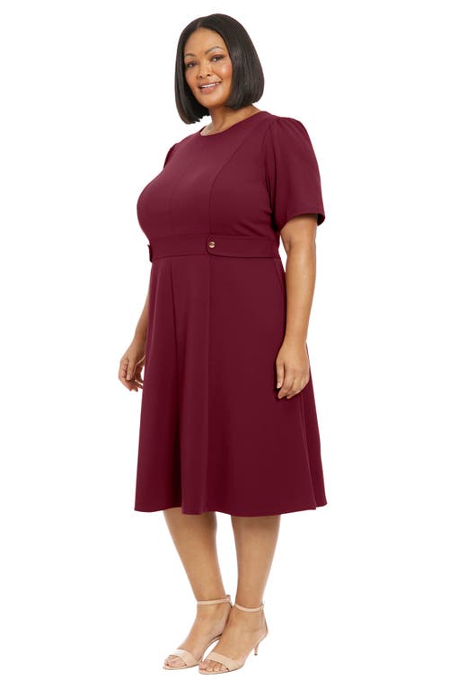 London Times Short Sleeve Fit & Flare Midi Dress In Arresting Burgundy