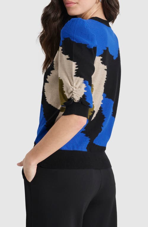 Shop Dkny Colorblock Puff Sleeve Sweater In Lapis Blue Multi