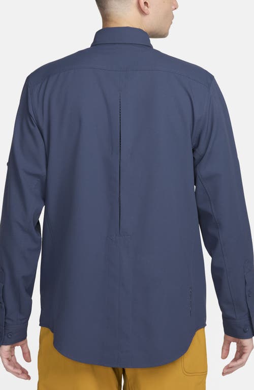 Shop Nike Dri-fit Acg Uv Devastation Performance Button-up Trail Shirt In Thunder Blue/summit White