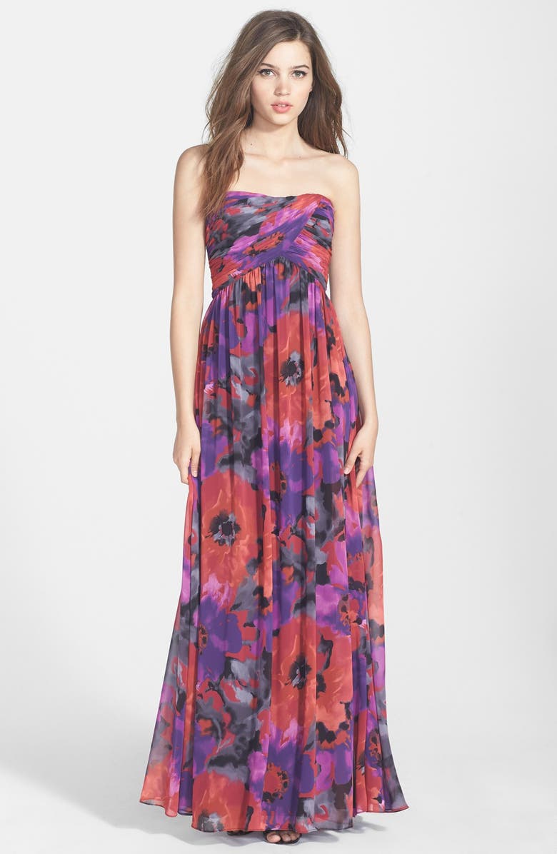 Hailey by Adrianna Papell Print Strapless Chiffon Gown | Nordstrom