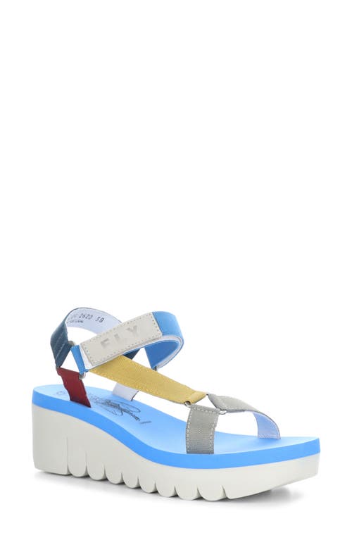 Shop Fly London Yefa Wedge Sandal In Multi/azure Grograin/cupido