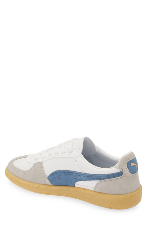 Shop Puma Palermo Leather Sneaker In  White-blue Horizon-gum