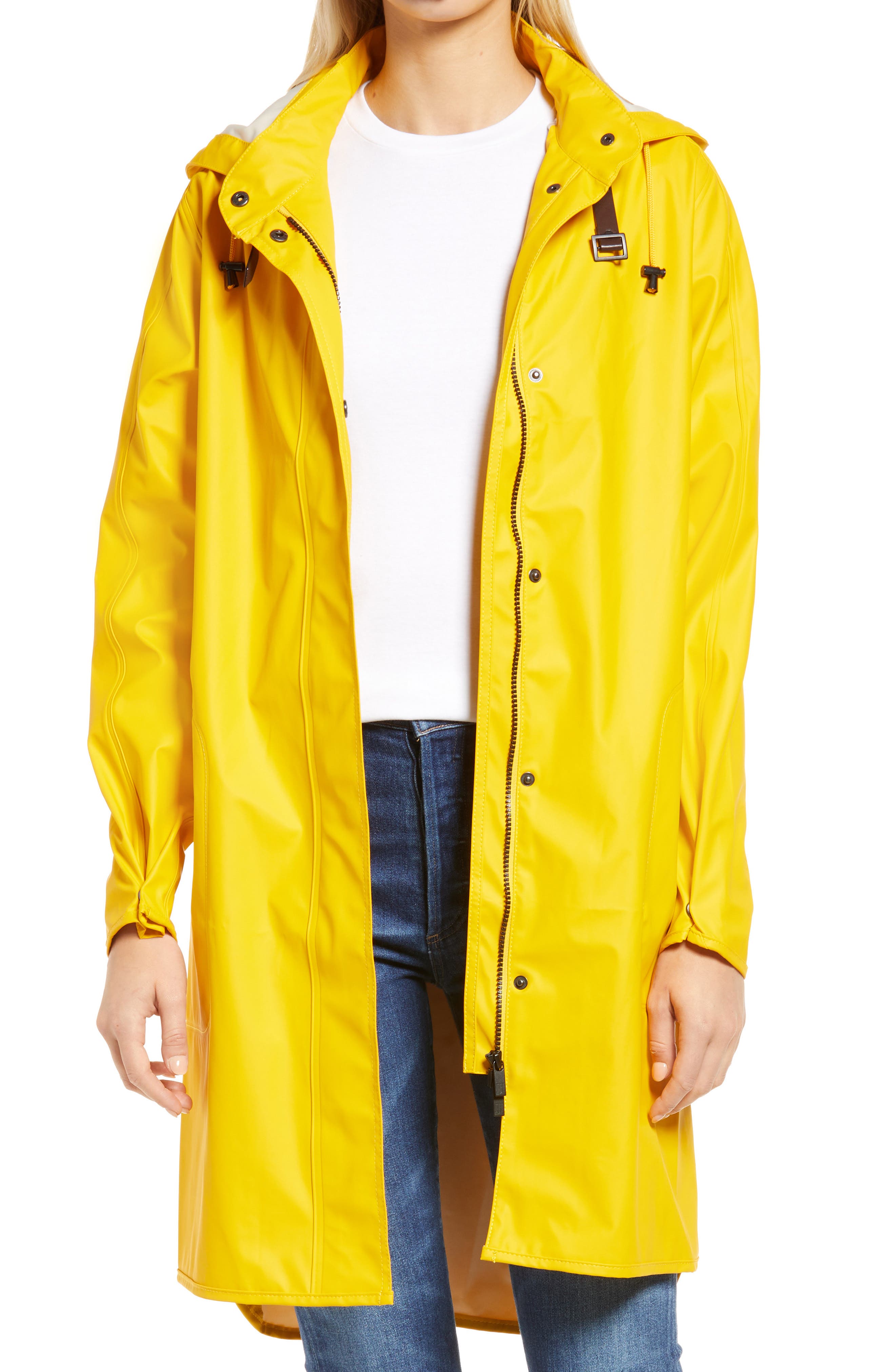 yellow rain slicker with hood