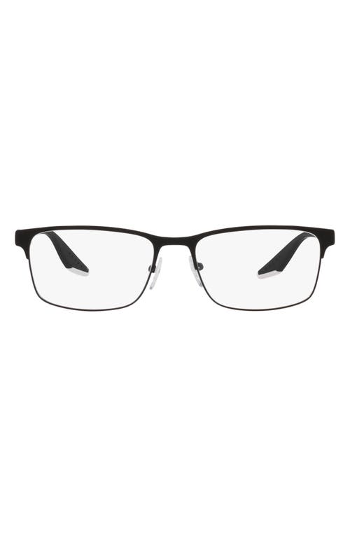 Prada Linea Rossa 57mm Rectangular Optical Glasses in Rubber Black at Nordstrom