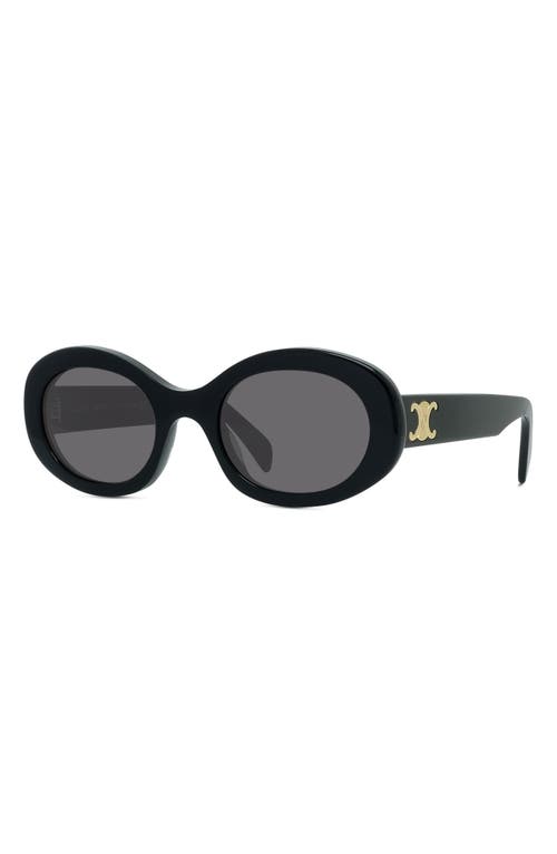 Celine Triomphe Logo Oval Acetate Sunglasses In Shiny Solid Black/smoke