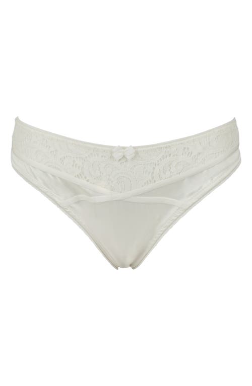 Love, Vera Satin & Lace Thong In Ivory