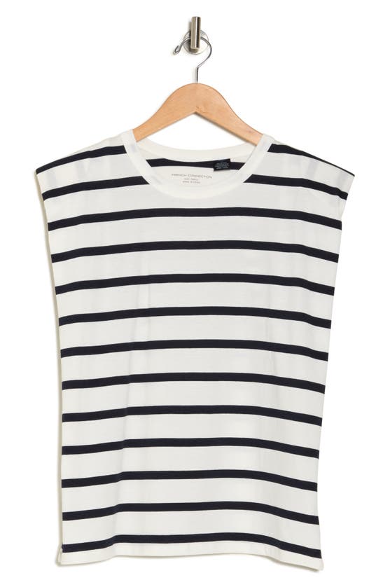 Shop French Connection Shoulder Pad Sleeveless Jersey Tank In Summer White-marine Stripe