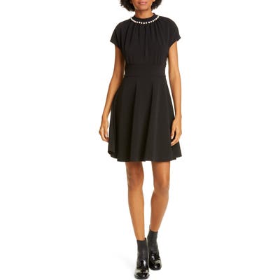 Kate Spade New York Imitation Pearl And Pave Crepe Fit & Flare Minidress, Black