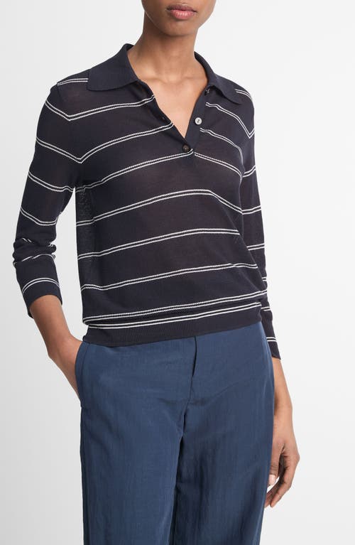 Shop Vince Stripe Cotton Piqué Polo In Coastal/off White