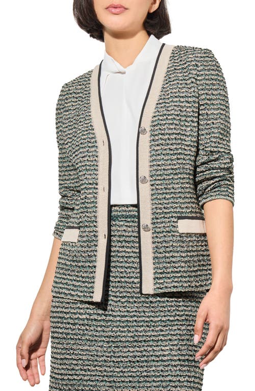 Ming Wang Contrast Trim Tweed Jacket Green at Nordstrom,