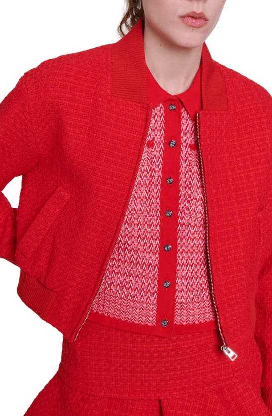 Shop Maje Bala Front Zip Tweed Jacket In Red