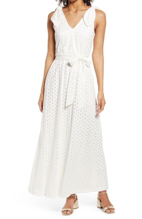 Bow Shoulder Belted Lace Dress in Ivory