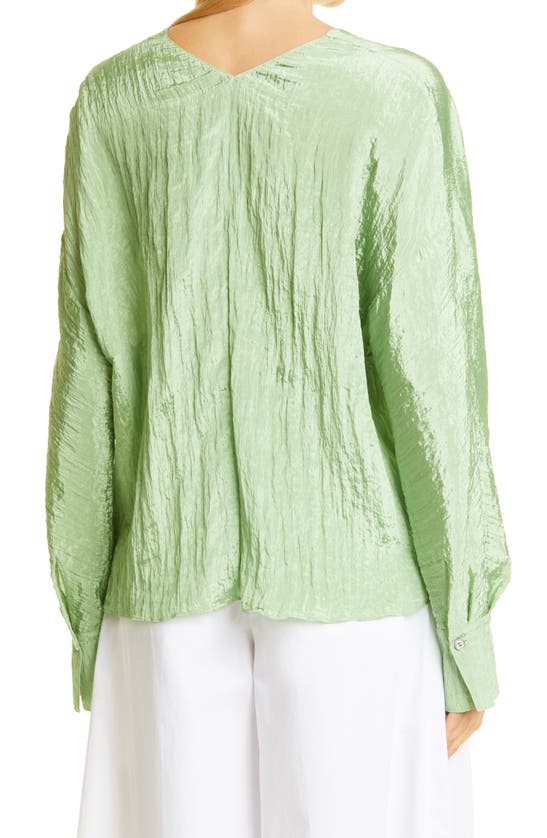 Vince Crushed Satin Long Sleeve Blouse In Green | ModeSens