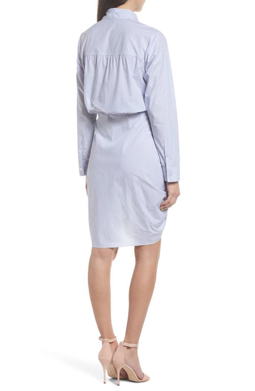 Chelsea28 Ruched Tie Waist Shirtdress In Blue/white Stripe