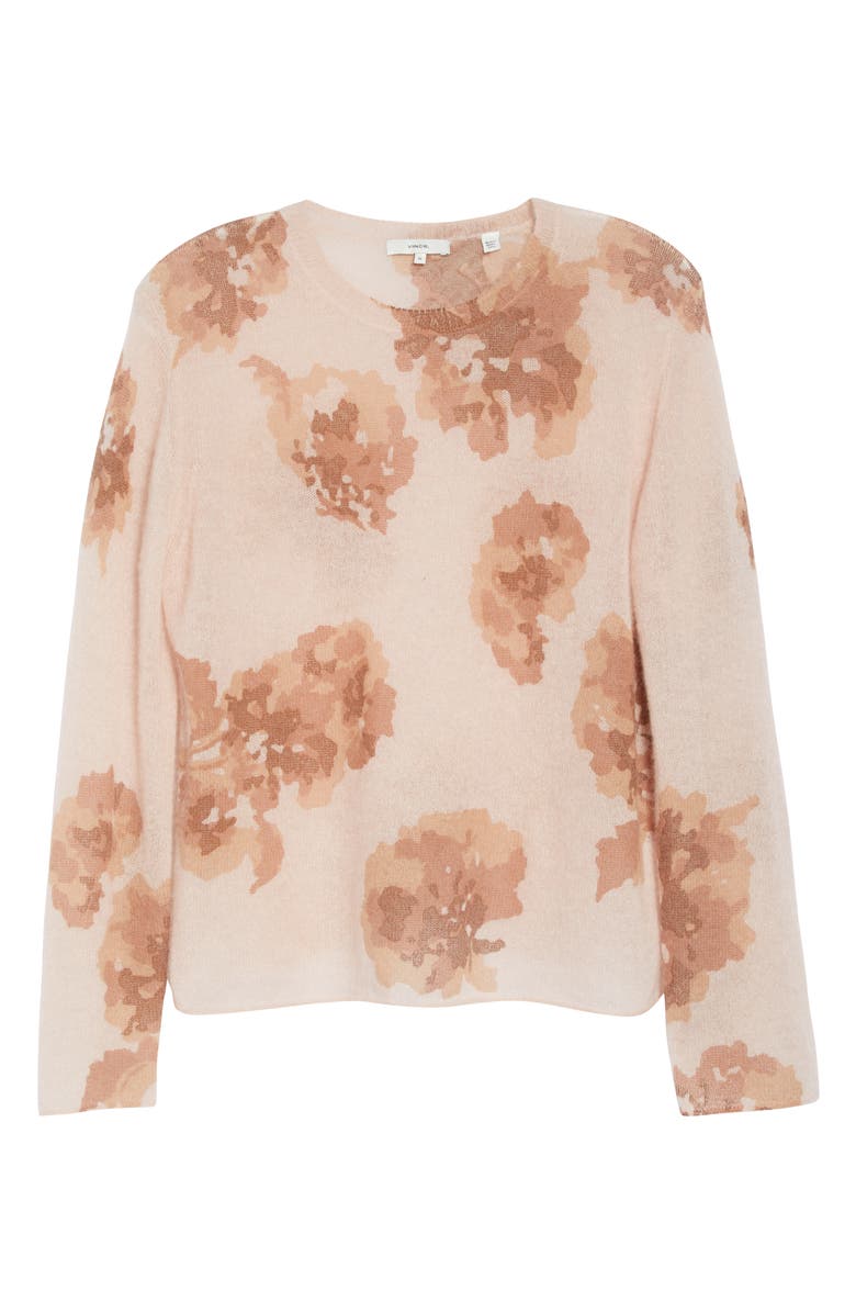Vince Dahlia Print Alpaca & Mohair Blend Crewneck Sweater, Alternate, color, Cherry Blossom/ Terra Rose