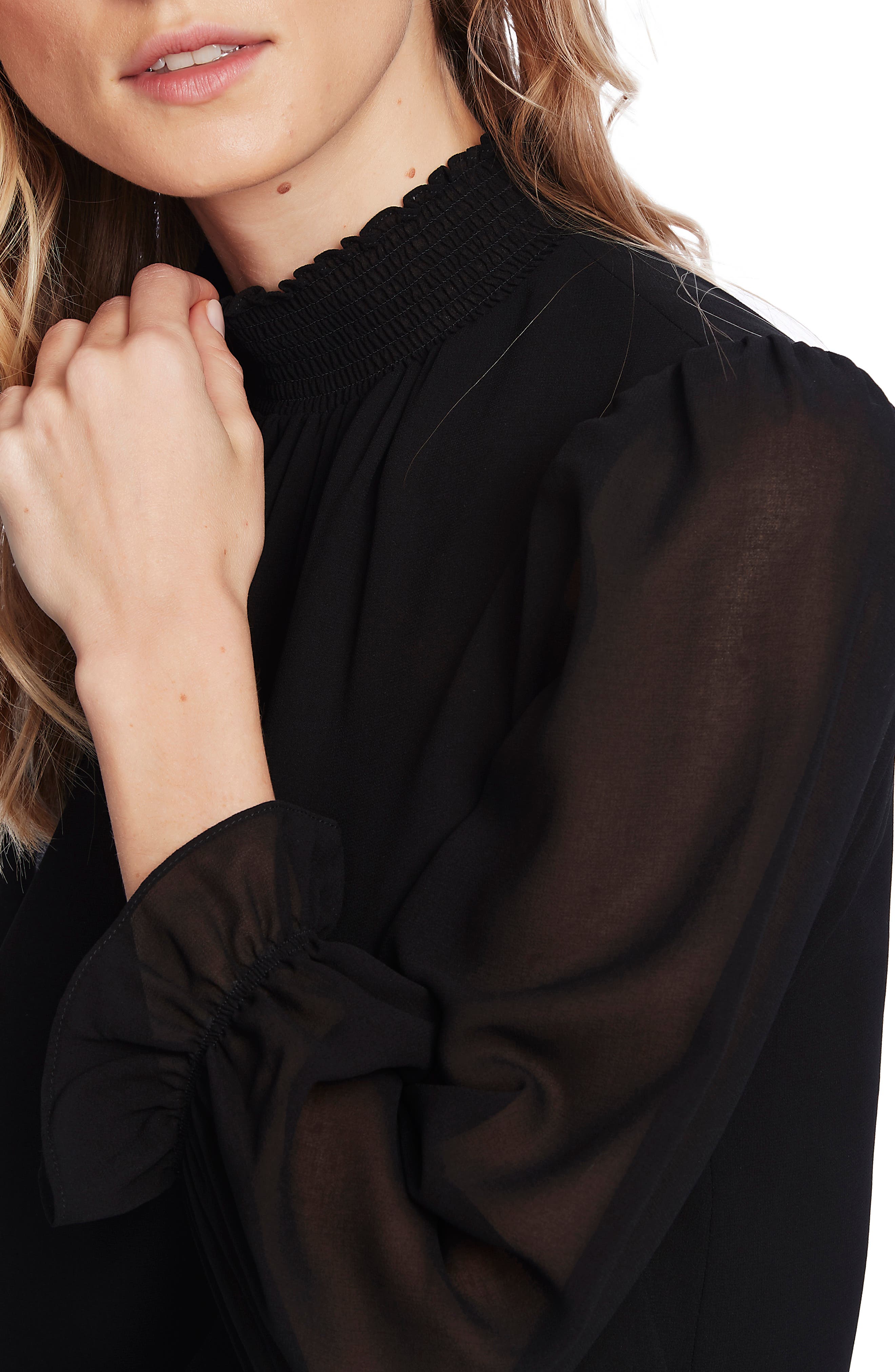 1.STATE Smocked Neck Long Sleeve Blouse 