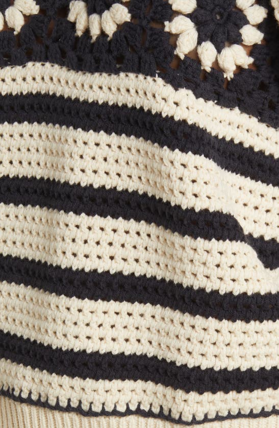 Shop Rails Penelope Short Sleeve Open Stitch Sweater In Oat Navy Crochet Stripe