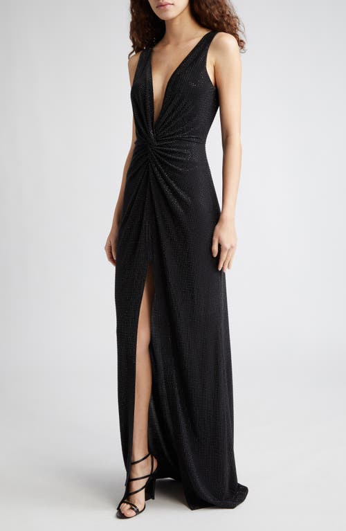 Rosalyn Studded Plunge Neck Gown in Black