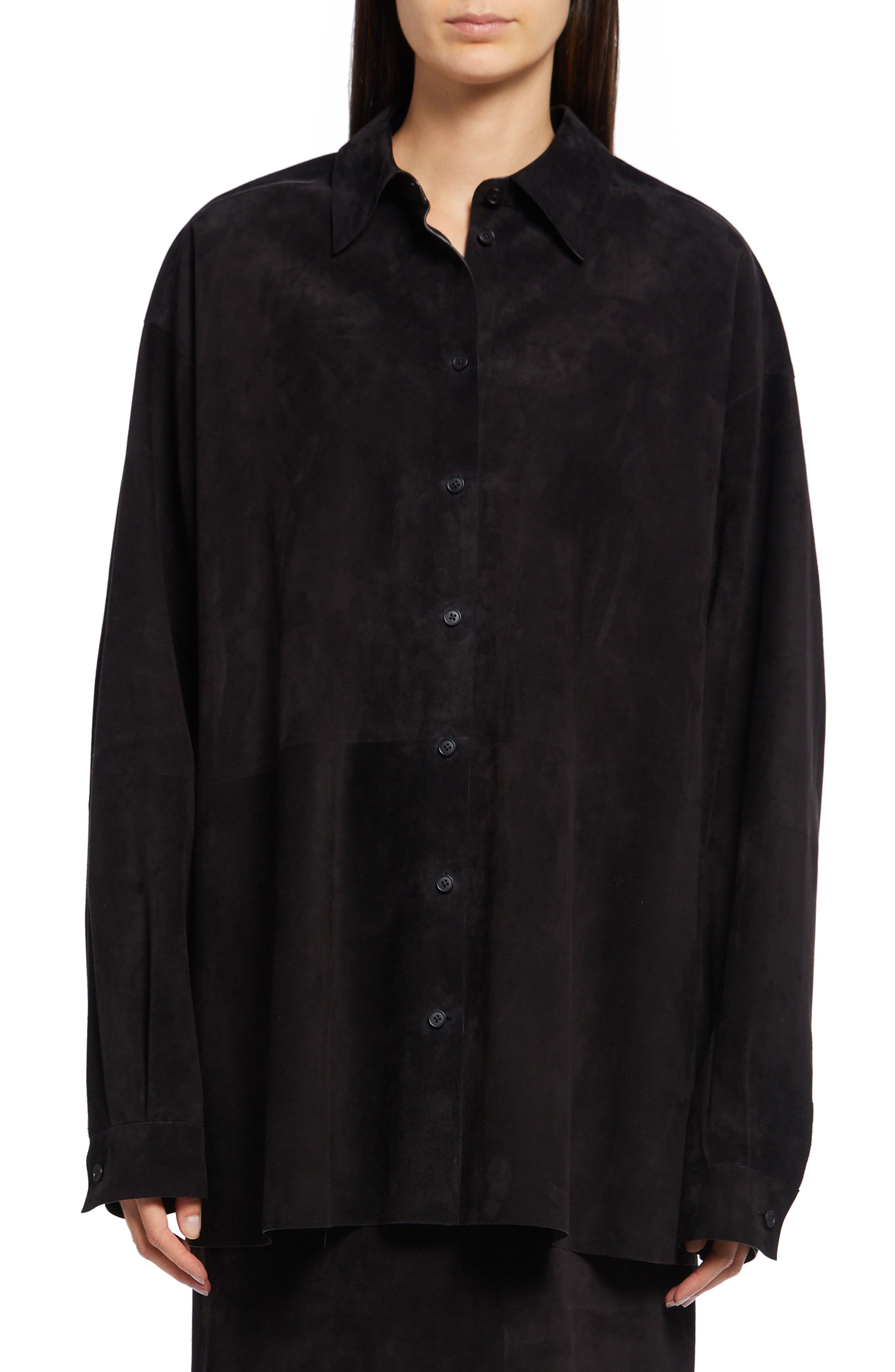 Black suede button up shirt Clearance