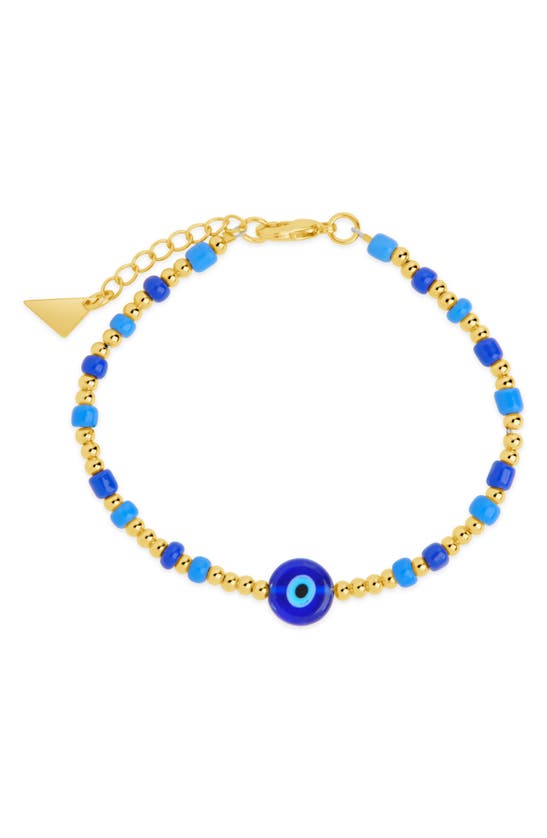 Shop Sterling Forever Sibyl Evil Eye Beaded Bracelet In Gold