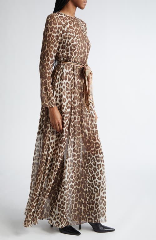 Shop Zimmermann Illustration Leopard Print Belted Long Sleeve Maxi Dress In Chocolate Leopard