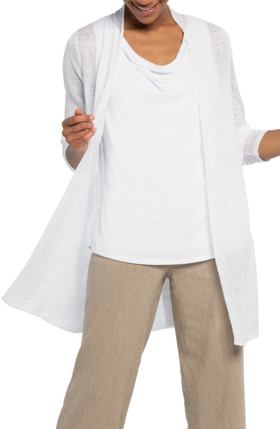 Nic + Zoe Open Front Linen Blend Long Cardigan In Paper White