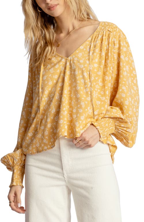 Billabong Late Night Floral V-Neck Blouse in Goldie