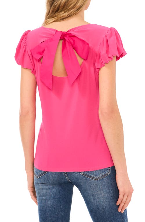 Shop Cece Bubble Sleeve Stretch Crepe Knit Top In Bright Rose Pink