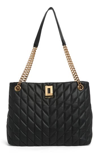 Shop Karl Lagerfeld Paris Quilted Leather Tote In Black/gold