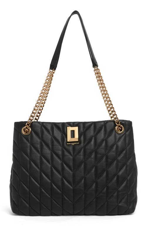 Shop Karl Lagerfeld Paris Quilted Leather Tote In Black/gold