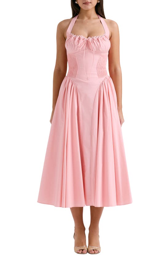 Shop House Of Cb Adabella Floral Pleated Halter Sundress In Pink Flared