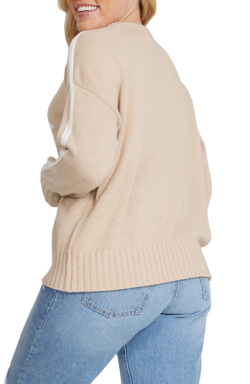 Shop Minnie Rose Star Cotton & Cashmere Crewneck Sweater In Brown Sugar/white