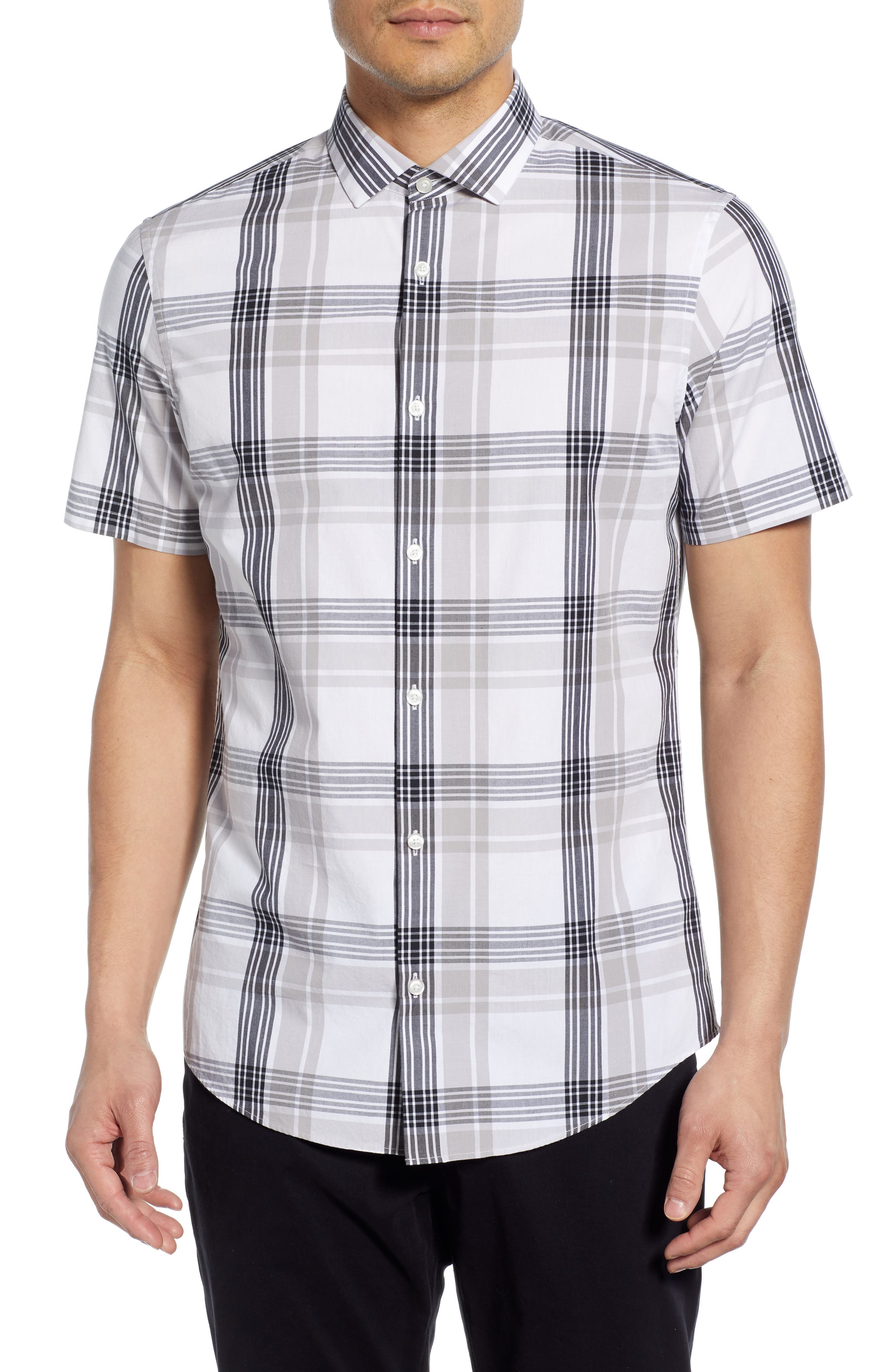 Calibrate Plaid Short Sleeve Button-Up Sport Shirt, White