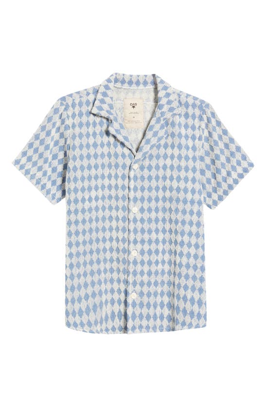 Shop Oas Navy Diamond Terry Cloth Camp Shirt In Blue