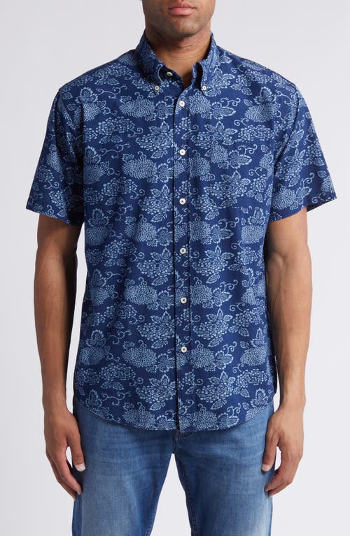 Brooks Brothers Abstract Print Short Sleeve Button-down Shirt In Indigo