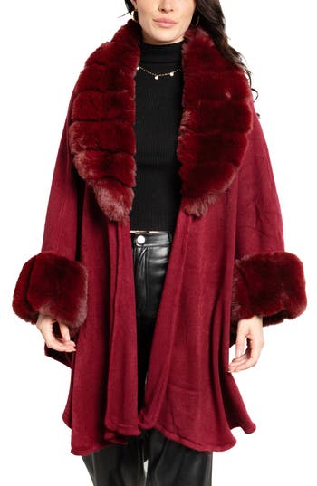 Shop Saachi Filippa Faux Fur Trim Cardigan In Maroon