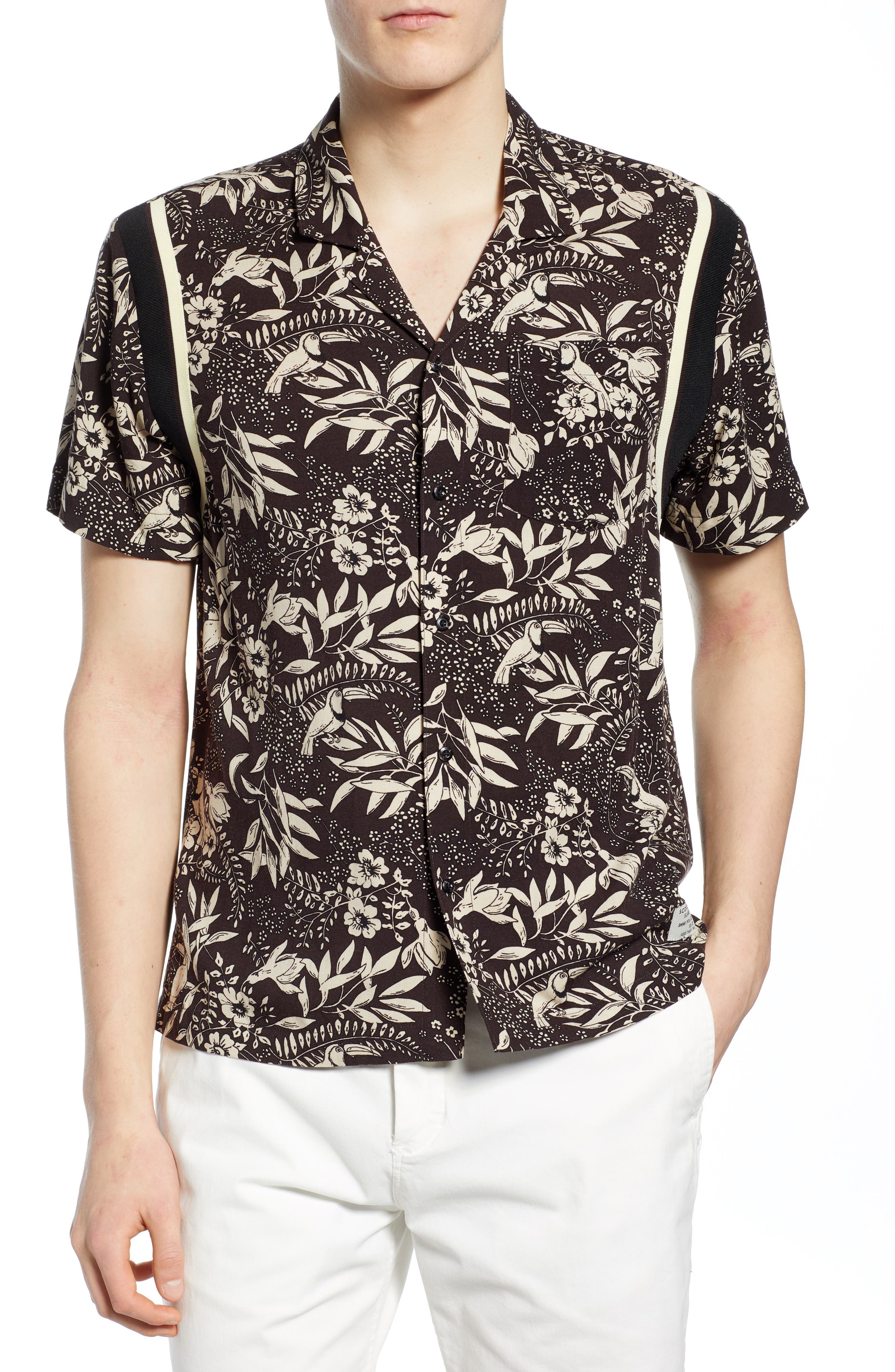 Scotch & Soda Tropical Print Slim Fit Camp Shirt In 0218-combo B | ModeSens