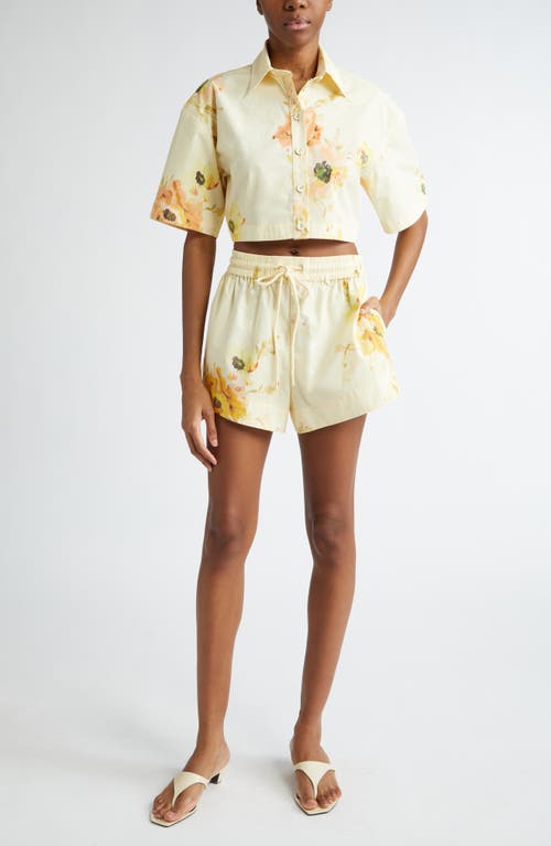 Shop Zimmermann Lightburst Relaxed Crop Shirt In Yellow Floral