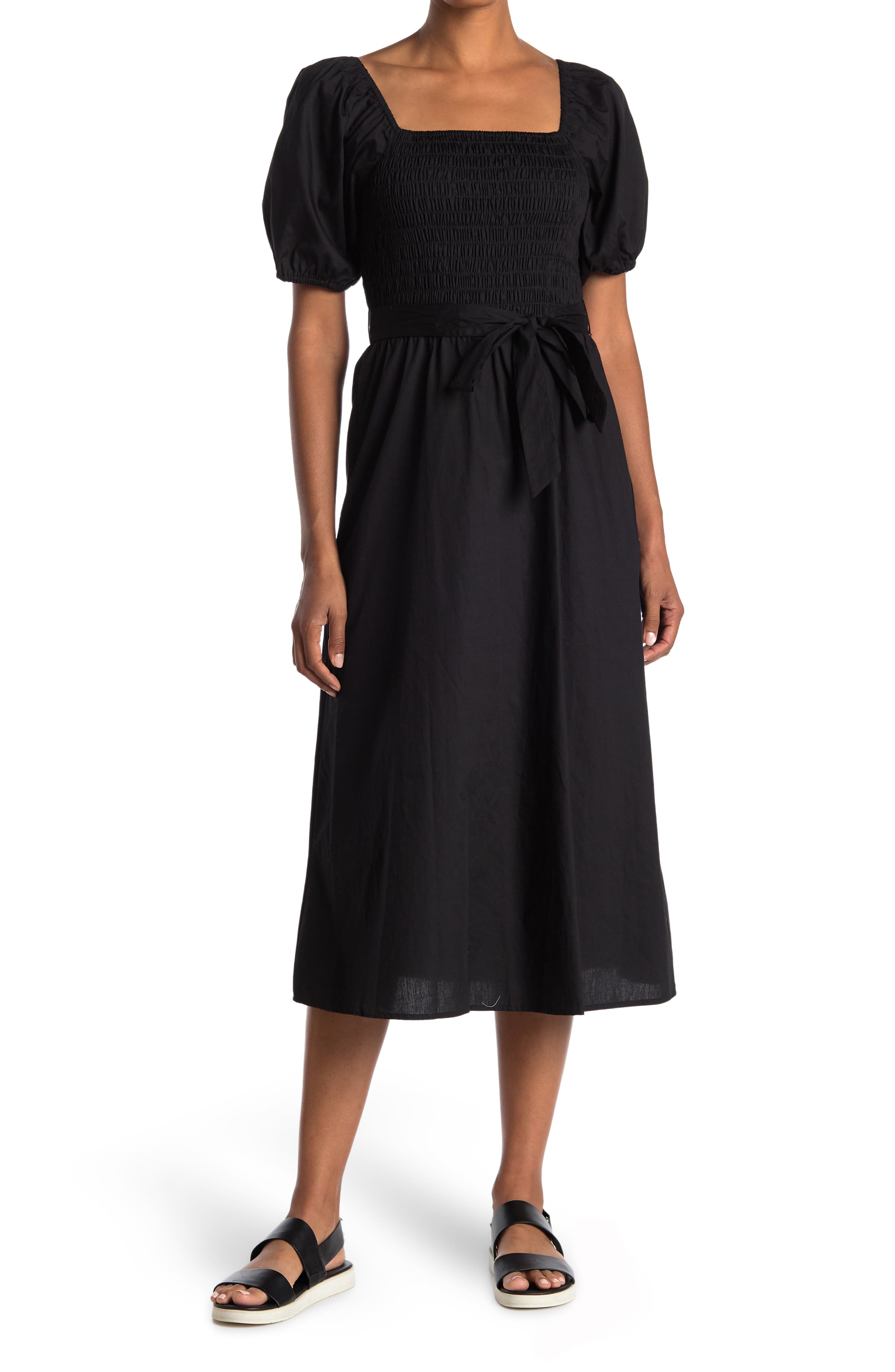 Puff sleeve midi dress black Clearance