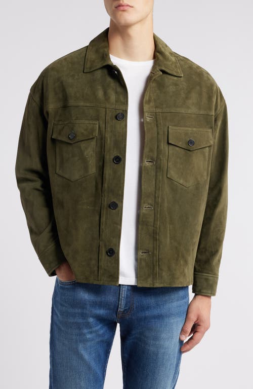 Shop Frame Clean Suede Jacket In Dark Olive