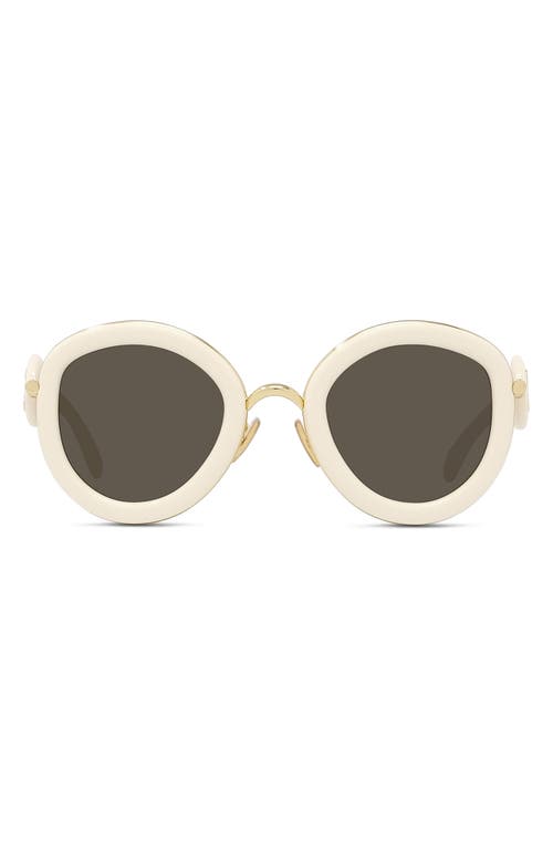 Shop Loewe 49mm Small Round Sunglasses In Ivory/brown