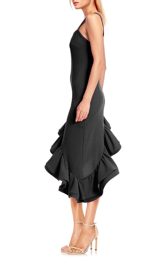 Shop Jewel Badgley Mischka Asymmetric Ruffle Hem Sleeveless Dress In Black